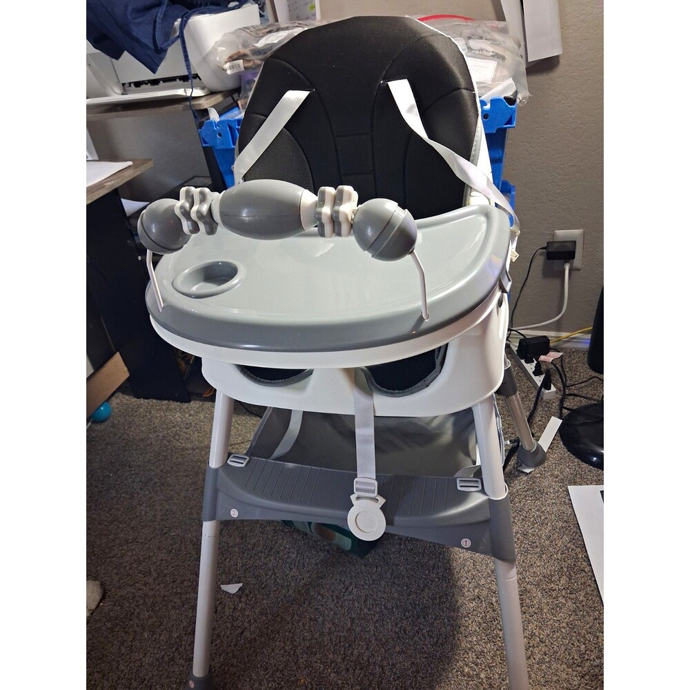 Gray & White Baby High Chair with Removable Tray, Safety Harness & Footrest